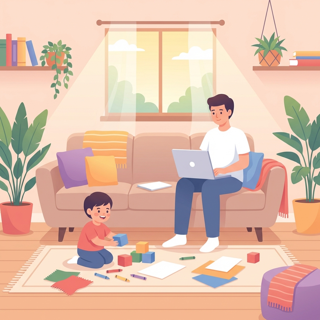 Parent working peacefully, child playing independently